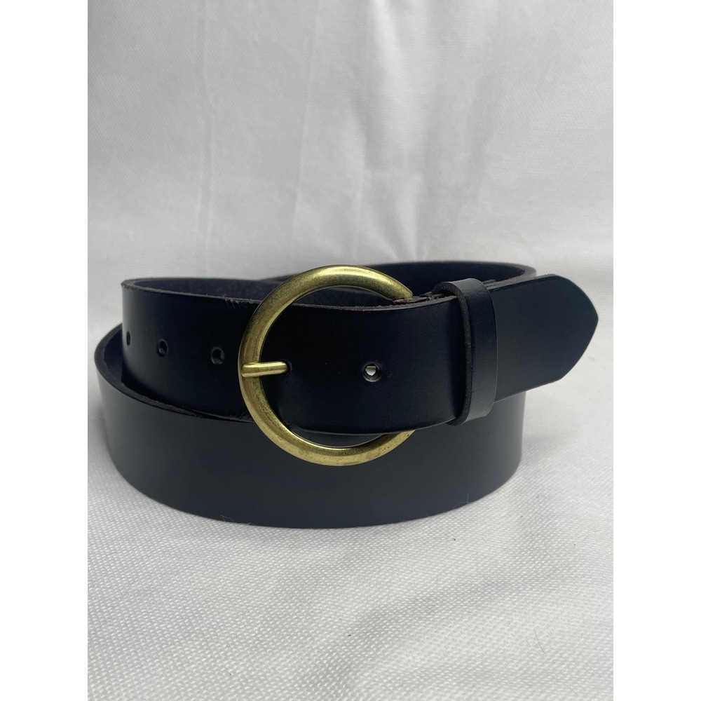 Frye Genuine Indian Leather Belt Womens Size Medium (34) Black Bronze Buckle